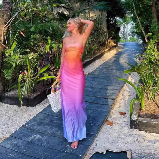 Damen trägerloses Maxikleid im Farbverlauf EB
