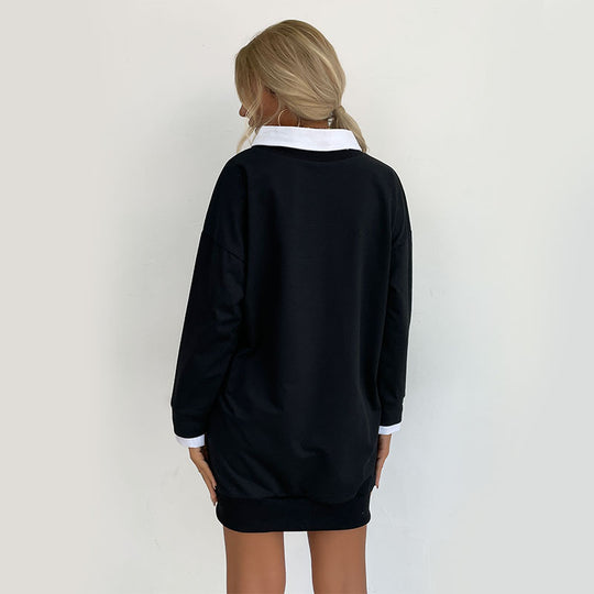 Damen Sweatkleid mit Hemdkragen und sportlichem Schriftzug EB