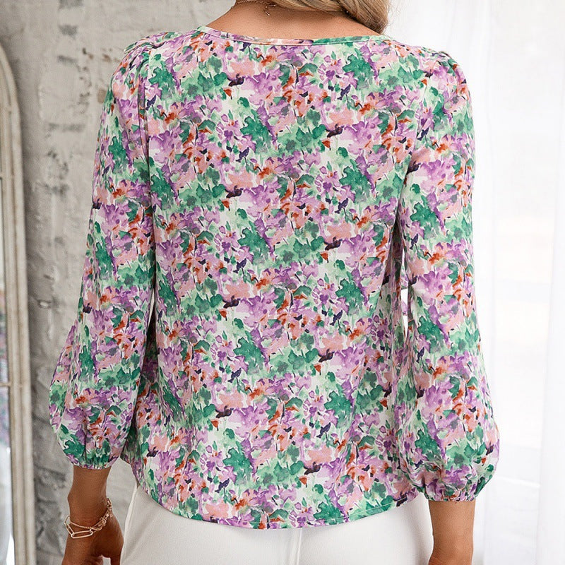Damen Bluse mit Rüschen und floralem Muster EB