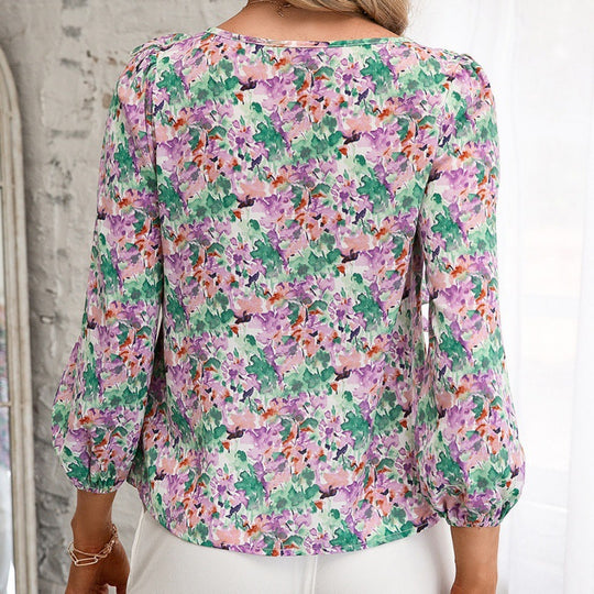 Damen Bluse mit Rüschen und floralem Muster EB