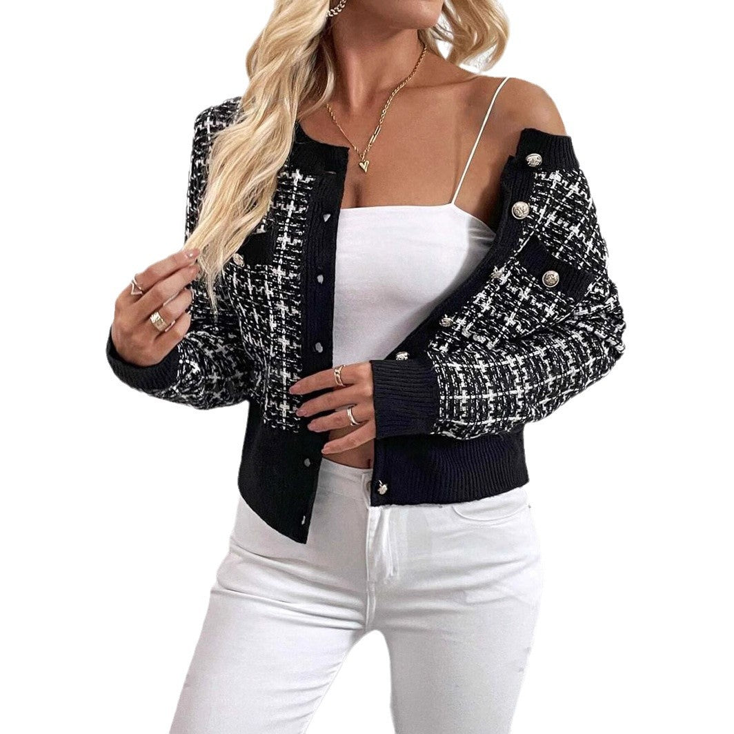 Damen eleganter Cardigan mit strukturiertem Gewebe und dekorativen Knöpfen EB