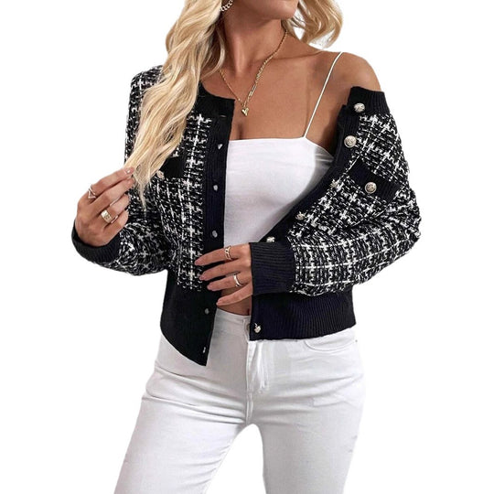 Damen eleganter Cardigan mit strukturiertem Gewebe und dekorativen Knöpfen EB