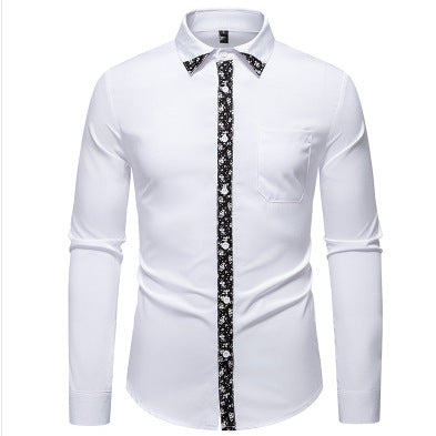Herren elegantes Langarmhemd mit floralem Kragen und Brusttasche EB
