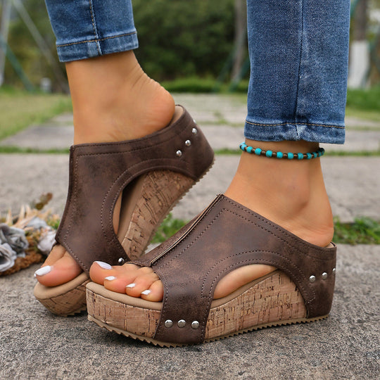 Damen Wedge-Sandalen mit dekorativem Kork-Design EB