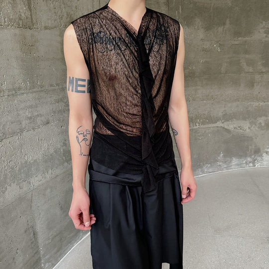 Herren modisches ärmelloses Oberteil mit transparentem Design und raffinierten Details EB
