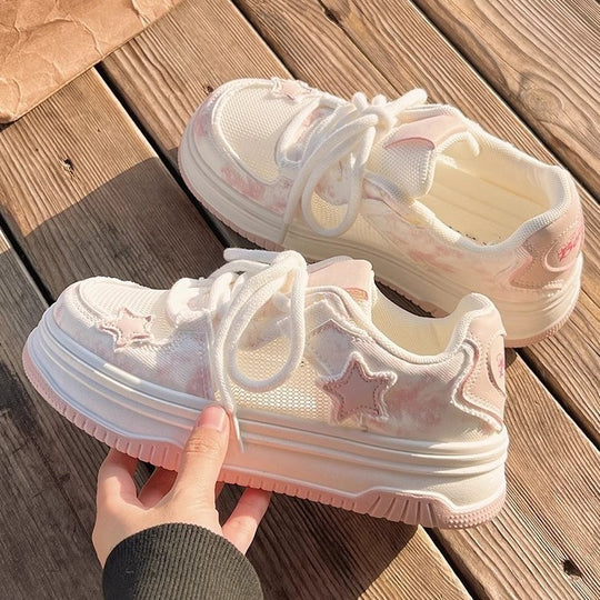 Damen Sportliche Plateau-Sneaker mit atmungsaktiver Mesh-Oberfläche und modischem Design EB
