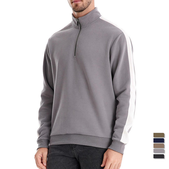 Herren nan Stehkragen-Pullover mit kurzem Reißverschluss und Kontrastseitenstreifen EB