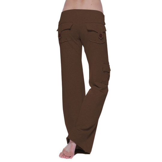 Damen nan lässige Low-Rise Cargo-Loungehose mit weitem Bein, breitem Komfortbund und dekorativen Klappentaschen EB