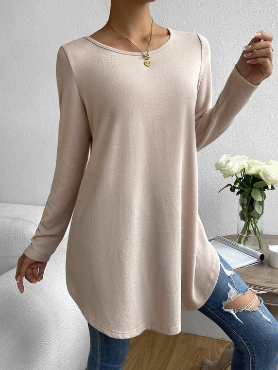 Damen Lockeres Langarmshirt mit elegantem Rundhalsausschnitt EB