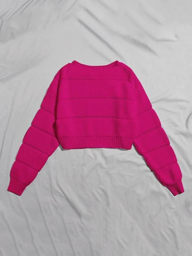 Damen Trendiger Strickpullover mit strukturierter Rippoptik und verkürztem Schnitt EB