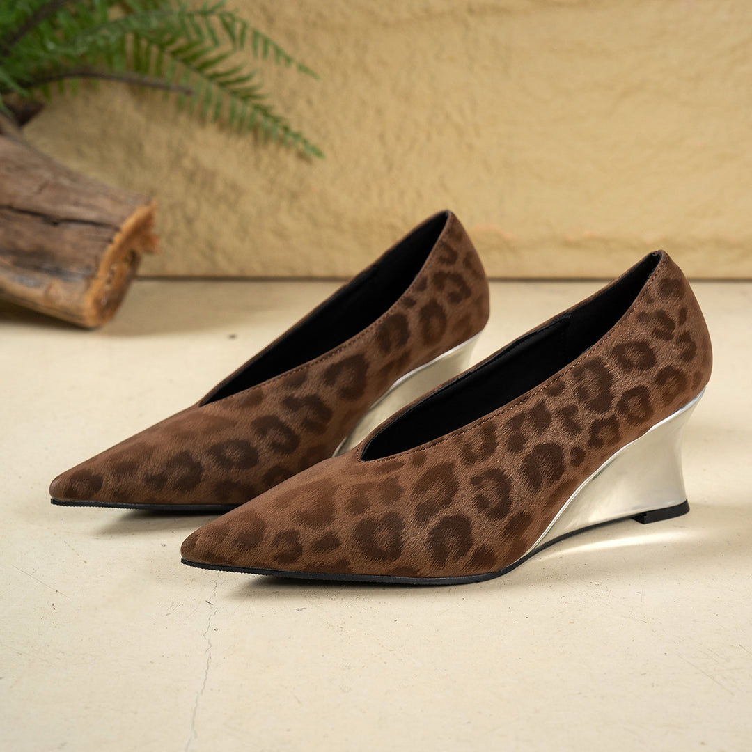 Damen elegante Wedge-Pumps mit Leopardenmuster EB