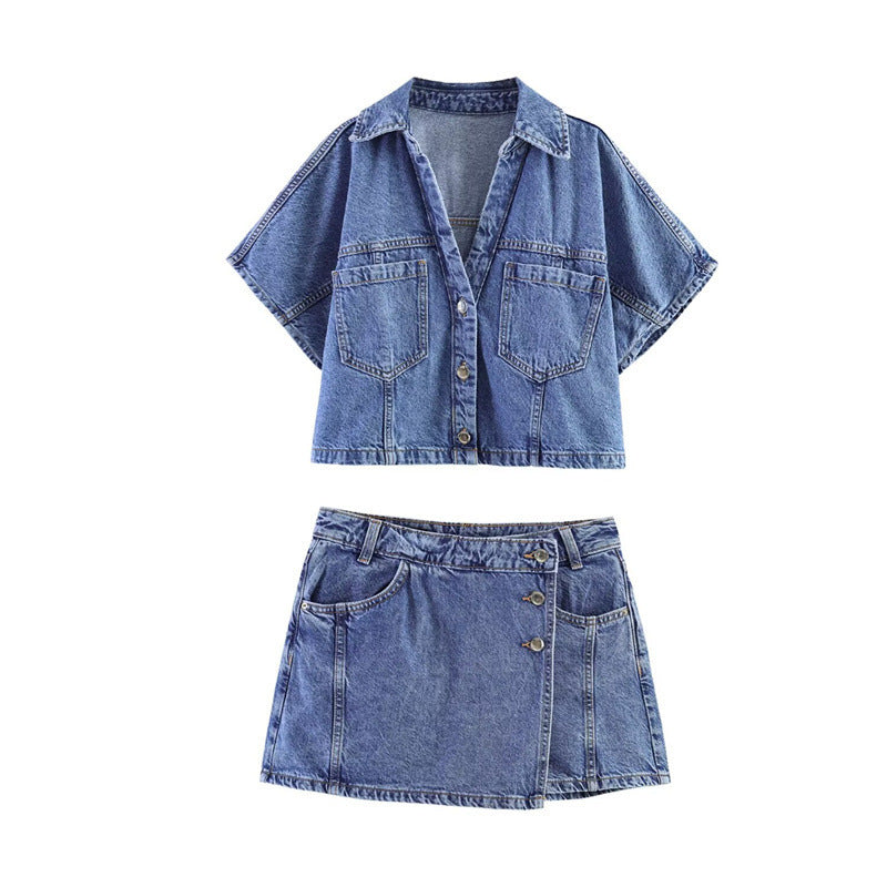 Damen Denim-Minirock im asymmetrischen Schnitt mit dekorativen Knöpfen EB