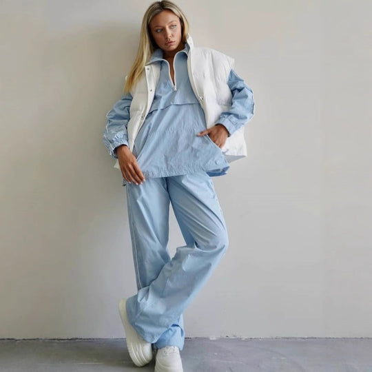 Damen leichtes Half-Zip Windbreaker-Oberteil mit Kängurutasche, elastischen Bündchen und seitlicher Paspel Eichborn Berlin