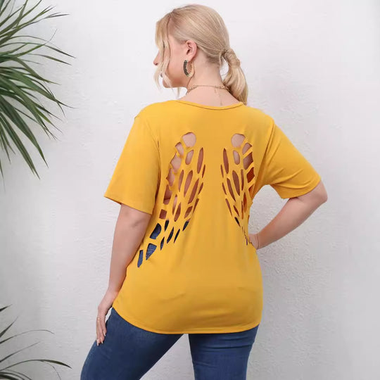 Damen angesagtes T-Shirt mit kreativen Ausschnitten EB
