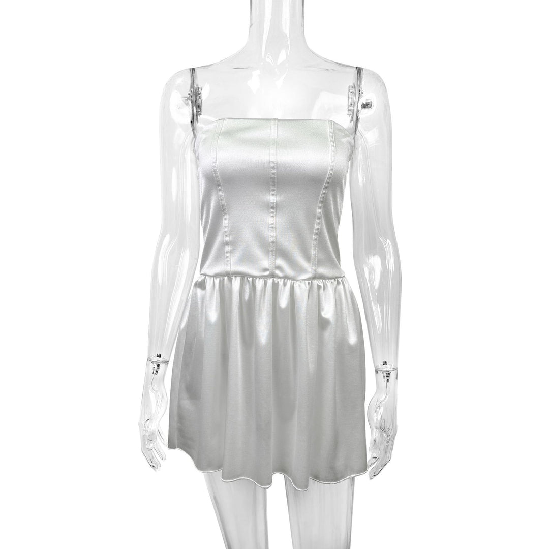 Damen Satin Bustierkleid mit Volant EB