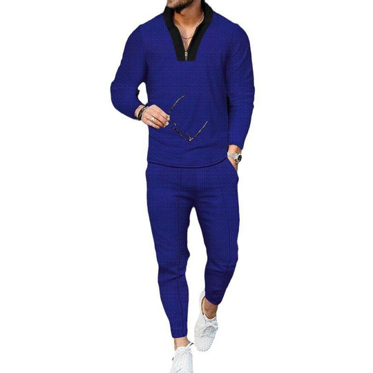 Herren nan modernes Freizeit-Set Halbzip-Henleypullover mit Raglanärmeln und tapered Bügelfalten-Jogginghose EB