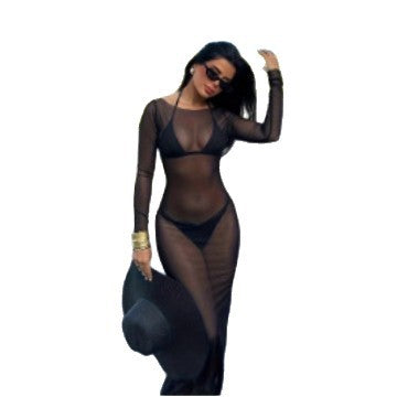 Damen Transparente Strandrobe mit langen Ärmeln und schickem Schnitt EB