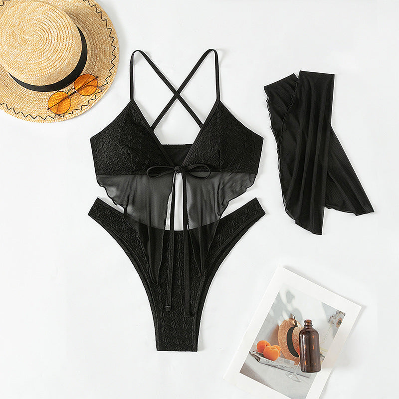 Damen Bikini-Set mit transparentem Oberteil und eleganten Rüschendetails EB