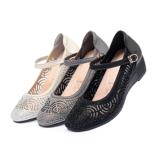 Damen Modische und funkelnde Ballerinas mit verstellbarem Riemen und rutschfester Sohle EB