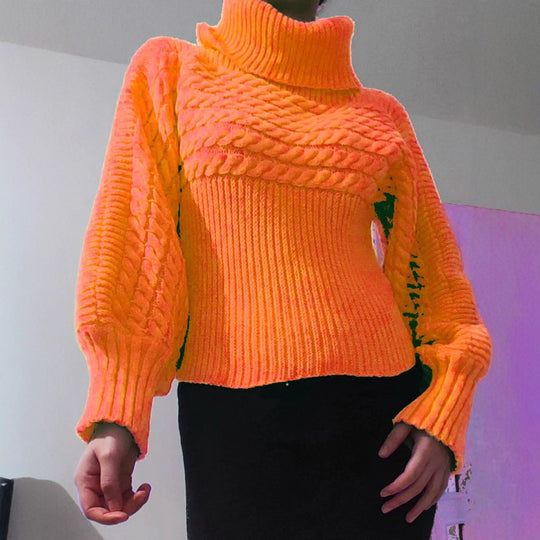 Damen Strickpullover mit hohem Kragen und strukturiertem Design EB