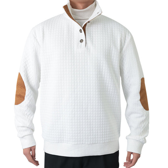 Herren modischer Pullover mit strukturiertem Kanalmuster und kontrastierenden Ellbogenpatches EB