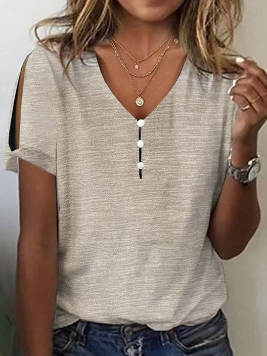 Damen Glitzernde V-Pullover Bluse EB