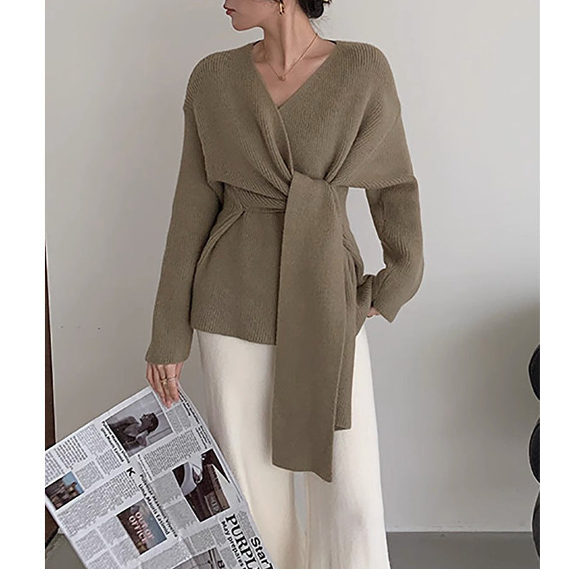 Damen Wickelpullover mit lässigem Schnitt und modischen Bindebändern EB