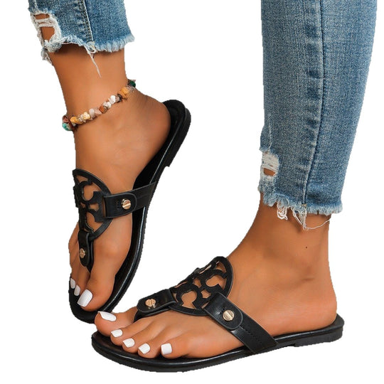 Damen elegante Zehentrenner-Sandalen mit modischen Stanzdetails EB