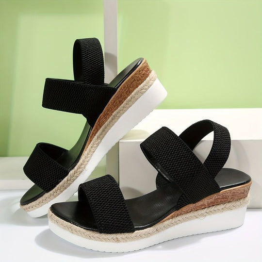 Damen Wedge-Sandalen mit elastischen Riemen und rutschfester Sohle EB