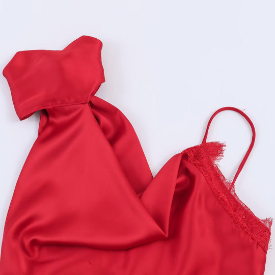 Damen elegantes Satin-Top mit asymmetrischem Saum und Spitzendetails EB