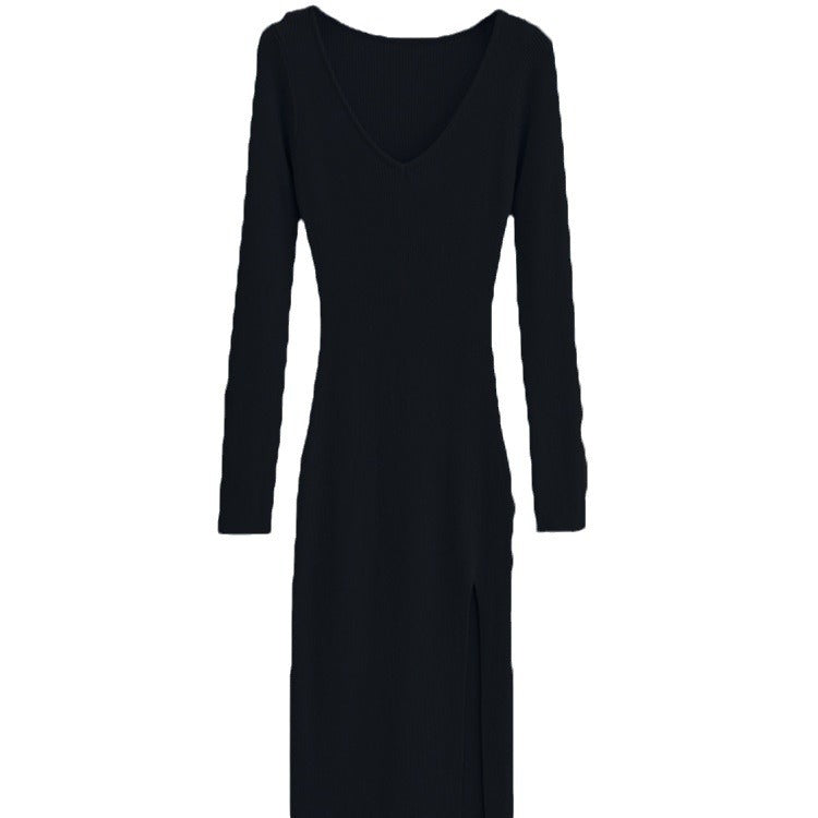 Damen Maxikleid mit elegantem V-Ausschnitt und seitlichem Schlitz EB