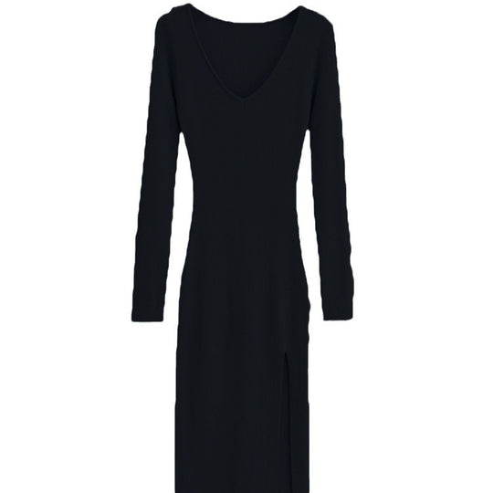 Damen Maxikleid mit elegantem V-Ausschnitt und seitlichem Schlitz EB