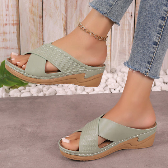 Damen elegante Wedge-Pantoletten mit geflochtenem Design EB