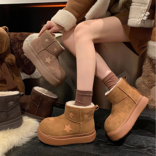 Damen modische Winterboots mit bequemer Sohle und elegantem Sternen-Design EB