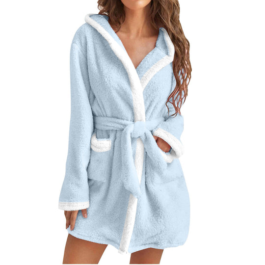 Damen Kuscheliger Bademantel mit weichem Sherpa-Futter und praktischen Taschen EB