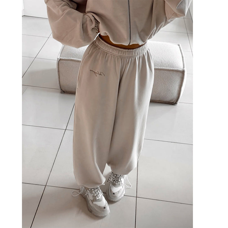 Damen lässiges Cropped Sweatshirt und Jogginghose Set EB