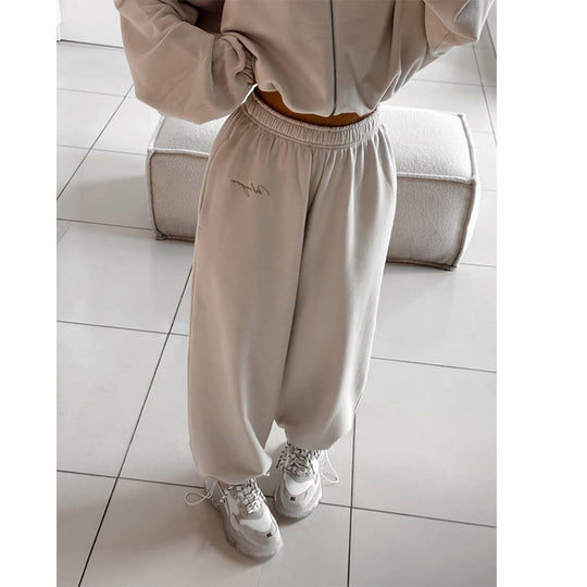 Damen lässiges Cropped Sweatshirt und Jogginghose Set EB