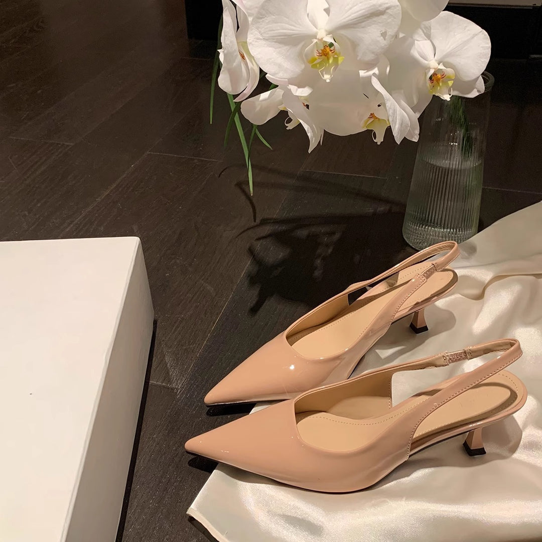Damen Slingback Pumps mit spitzem Zehenbereich und elegantem Hochglanz EB