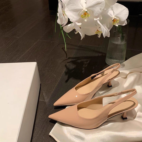 Damen Slingback Pumps mit spitzem Zehenbereich und elegantem Hochglanz EB