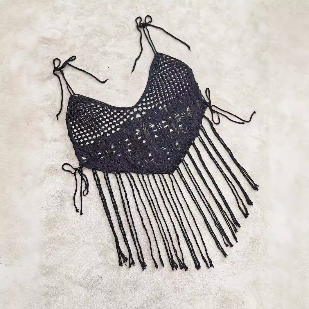 Damen Häkel-Bikinioberteil mit fransigen Details EB