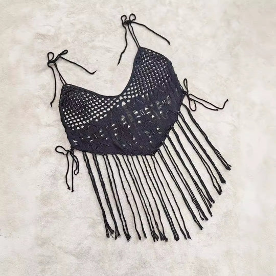 Damen Häkel-Bikinioberteil mit fransigen Details EB