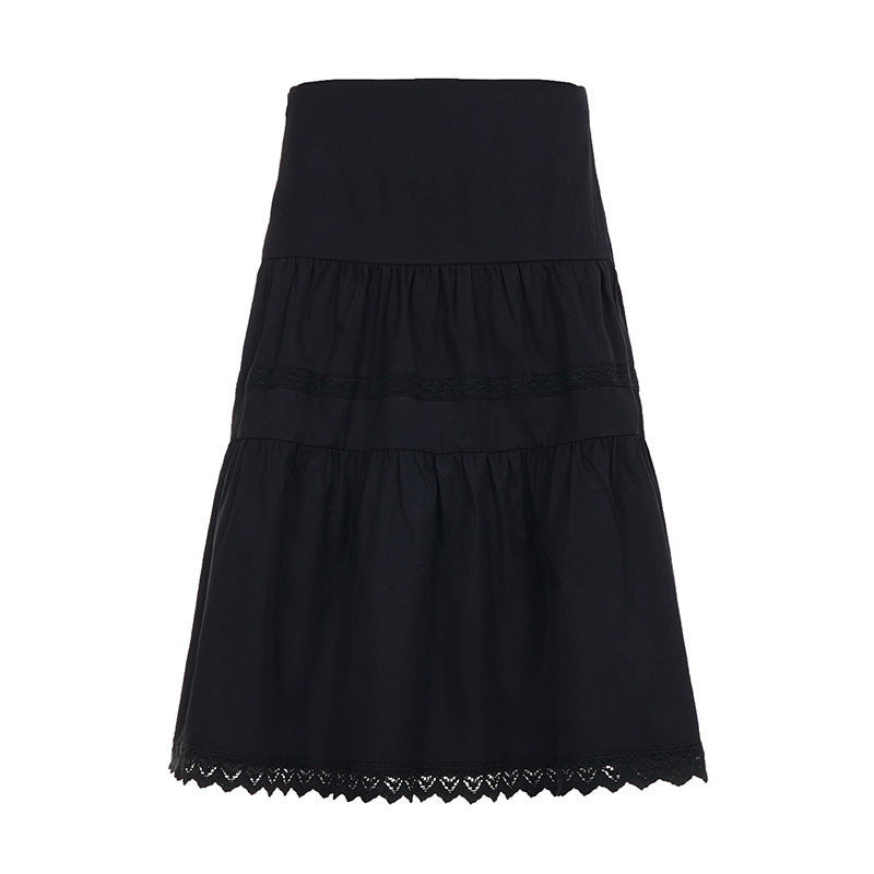 Damen eleganter gestufter Rock mit Spitzendetails EB