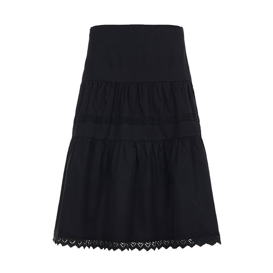 Damen eleganter gestufter Rock mit Spitzendetails EB