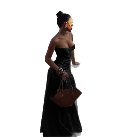 Damen Maxikleid mit gerafftem Oberteil und verspieltem Rock EB
