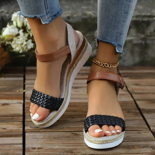 Damen Wedge-Sandalen mit geflochtenem Obermaterial und rutschfester Sohle EB