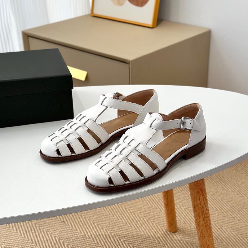 Damen Komfortable Sandalen aus hochwertigem Leder mit modischem Flecht-Design EB