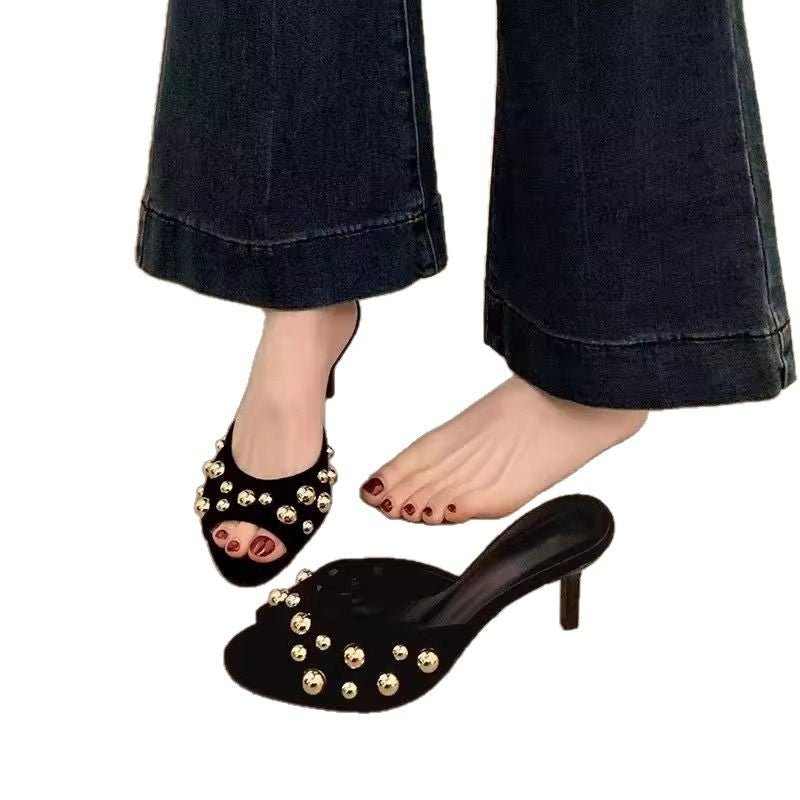 Damen elegante Mules mit funkelnden Perlen EB