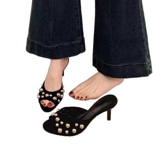 Damen elegante Mules mit funkelnden Perlen EB