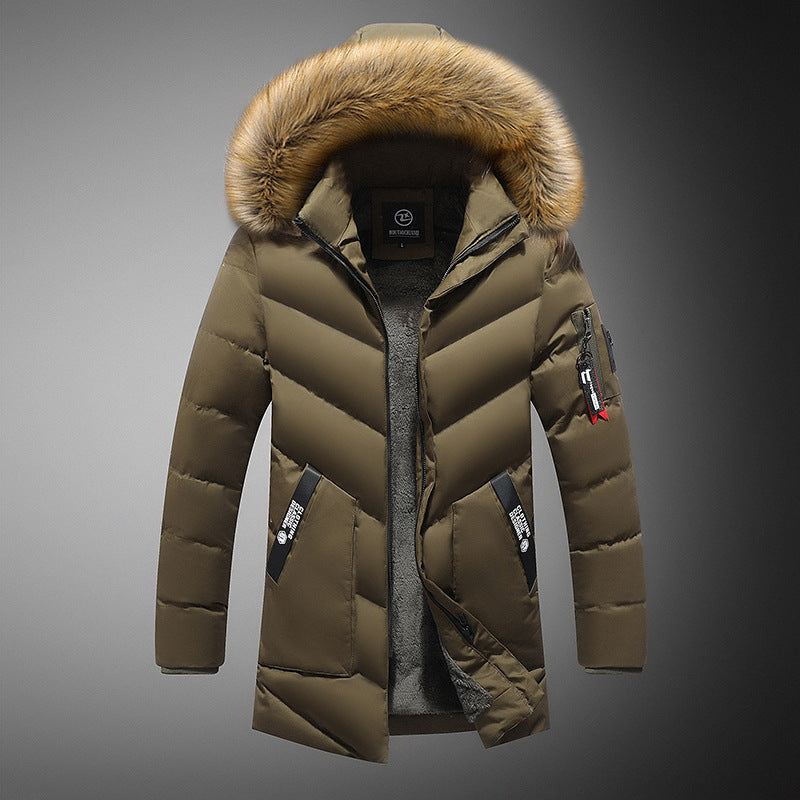 Herren gesteppte Winterjacke mit abnehmbarem Kunstfellkragen und praktischen Taschen EB