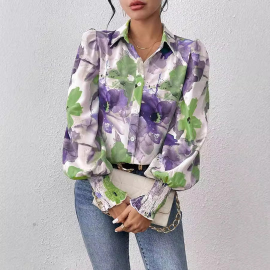 Damen Bluse mit floralem Muster und puffärmeligen Details EB